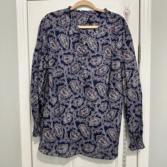 Talbots Paisley Top Plus size 3x Blue Ruffle Trip Popover Lightweight - Picture 2 of 9